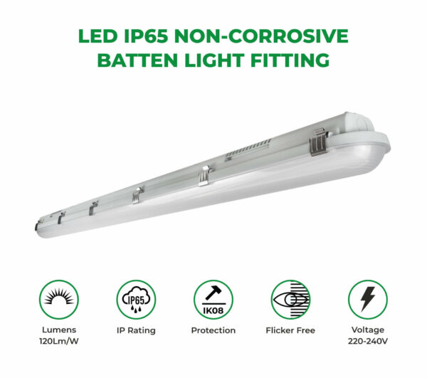 LED Non Corrosive IP65 Batten 120cms 40W 4000K