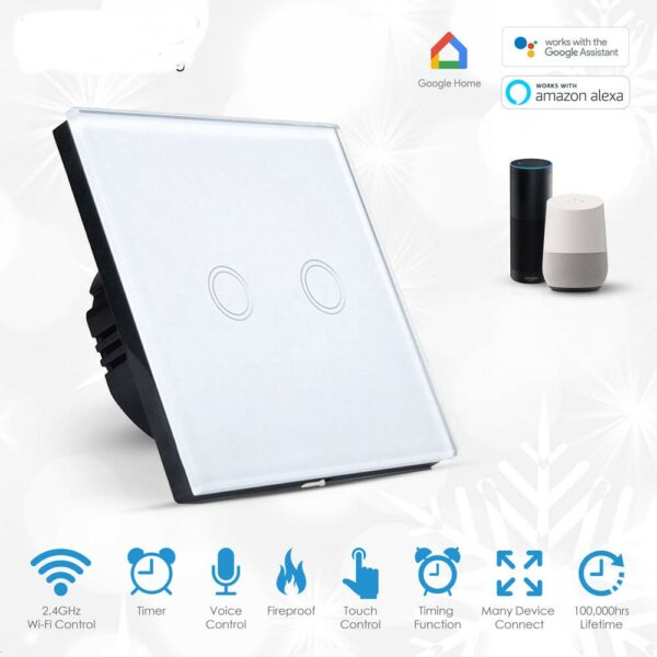 Smart WiFi Touch Switch 2 Gang No Neutral Needed