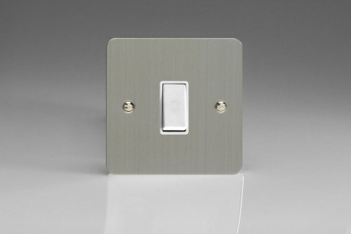 Varilight 1 Gang 10 Amp Push-to-make, Bell Push, Retractive White Switch Ultra Flat Brushed Stainless Steel