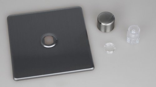 Varilight Matrix 1-Gang Single Plate Unpopulated Dimmer Kit. Screwless Brushed Stainless Steel Finish