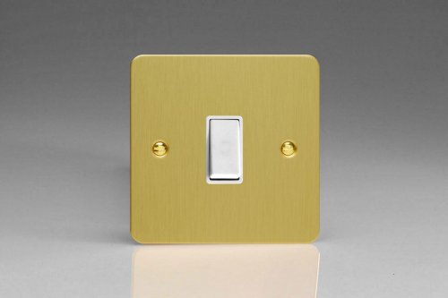 Varilight 1 Gang 10 Amp Push-to-make, Bell Push, Retractive White Switch Ultra Flat Brushed Brass Effect Finish