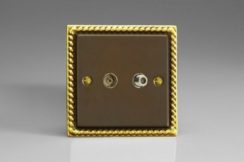 Varilight 2 Gang Co-axial TV and Satellite TV Socket Classic Antique Georgian Effect Finish