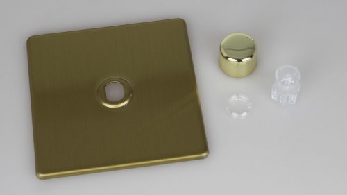 Varilight Matrix 1-Gang Single Plate Unpopulated Dimmer Kit. Screwless Brushed Brass Effect Finish