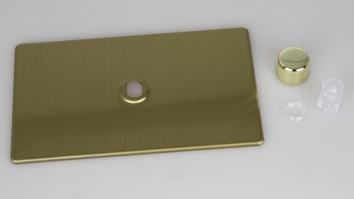 Varilight Matrix 1-Gang Double Plate Unpopulated Dimmer Kit. Screwless Brushed Brass Effect Finish