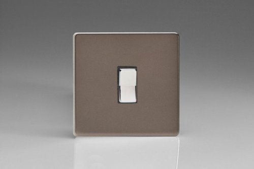 Varilight 1 Gang 10 Amp 2 Way & Off Retractive Switch Screwless Pewter Effect Finish With Polished Chrome Switch, and Translucent Trim